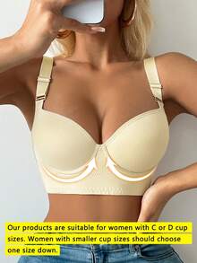 Women's Solid Color Comfortable Seamless Deep V Push-Up Adjustable Sports Bra With Back Design - Yellow - View 1