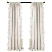LUSH DECOR Panel de cortina de ventana con volantes de lino blanco 54X84+5 - Blanco - Ver 6