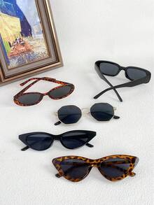 5pcs Cat Eye Minimalist Polygon Square Frame Retro Small Square Fashion Eyeglasses - 5PC Big Box Fashion Bean Curd Black Gold Gray Red Bean Black Gray - View 4