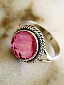 1 件精美椭圆形宝石戒指简约风格银色金属女戒指情人节结婚周年礼物