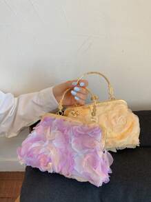 2025 New Floral Chain Clutch Bag, Fashion Elegant Lady Handbag, Shoulder Crossbody Bag, Solid Color Zipper Chain Tote Bag [Floral Pattern Placement Random] - Purple - View 2