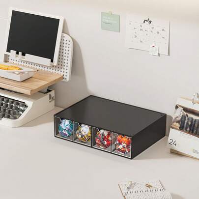 1pc 4-Layer 4-Drawer Semi-Transparent Pull-Out Drawer Eyeglasses & Sunglasses Storage Box, Stackable 4-Tier Desktop Glasses Display Case, Dust-Proof Stationery Drawer Organizer