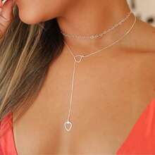 2-Piece Kit With Hollow Double Heart + Snake Bone Choker Plated In 925 Silver Or 18K Gold - 銀色 - 查看 1