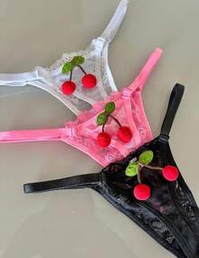 Kit 5 Cherry Thong Women's Panties Tulle With Lace - 彩色 - 查看 2