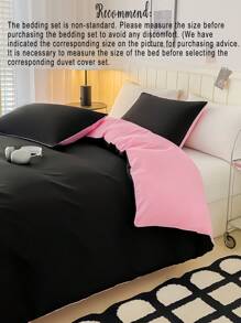 3 件双色拼布黑粉色羽绒被套套装(1 个羽绒被套 + 2 个枕套,无填充物),日常使用涤纶柔软亲肤,适用于主卧、客房、宿舍、返校季、送礼佳品,四季皆宜 - 彩色 - 查看 5