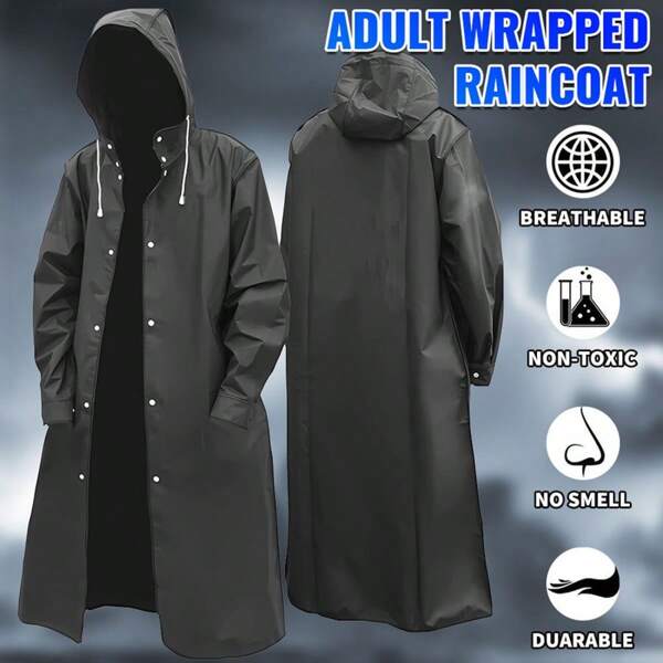 Easypie Selection Impermeable unisex de larga duración con capucha - Ligero y empaquetable para ir al trabajo/viajar, abrigo impermeable negro para todo tipo de clima. (Por favor, determine el tamaño apropiado según la tabla de tallas antes de comprar)