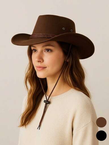 1 Stück braun & schwarz Cowboyhut, Weihnachtsgeschenk, geeignet für Weihnachten, vielseitiger Stil, passend für Feiertage, Urlaub & Partywear