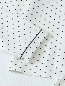 2 件女士波尔卡圆点睡衣套装，长袖纽扣领上衣和裤子，休闲睡衣家居服，适合秋冬，秋季服装 - 白色 - 查看 5