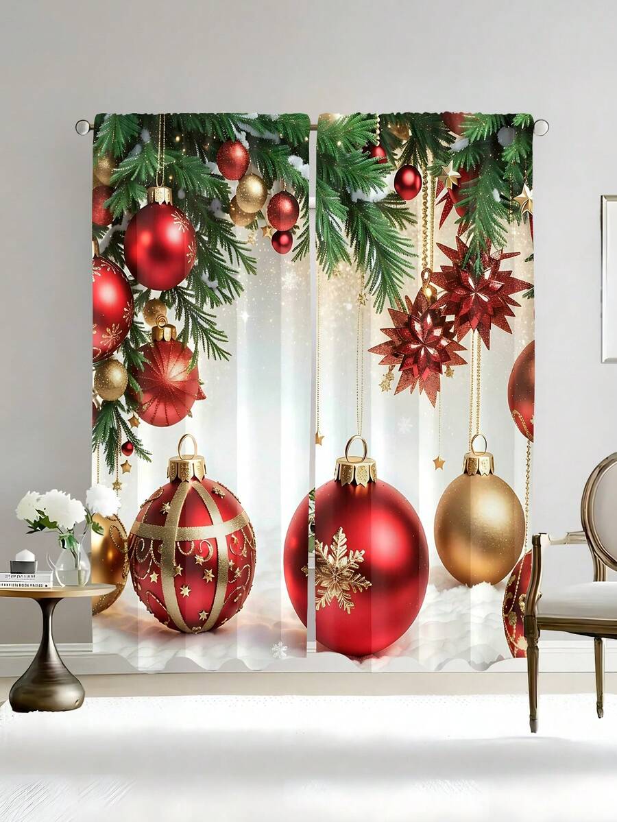 Christmas 2-Pcs Room Curtains, Polyester Living Room Curtains, Bedroom Blackout Curtains, Bedroom Decor Home, House Bedroom Wedding Decor Style, Blackout Curtains Without Drilling, Home Decor, Kitchen Curtain Set, Baby Room Decorative Door Curtains, Universal For Home Office, Suitable For Christmas, New Year Gift, Valentine's Day, Birthday Party, Wedding, Home, Daily, Anniversary, Thanksgiving, Mother's Day, Theme Party  Christmas Decor  Christmas Decorations Christmas Decoration