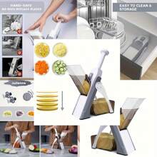 Affettatrice e sminuzzatrice manuale 9 in 1 con spessore regolabile, lama in acciaio inossidabile 304 - Utensile da cucina multifunzionale per fette di patate, grattugiatura di formaggio, cubettatura di pomodori - Lavabile in lavastoviglie e design portatile, preparazione dei pasti, facile da usare, materiale di alta qualità, affettatrice per verdure multifunzionale per chef professionisti - Affettatrice sicura aggiornata con impostazioni regolabili, lama in acciaio inossidabile rimovibile e grande capacità per patatine fritte