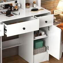 Modern Dressing Table Vanity Stool Set With LED Lights Mirror Shelf  Makeup Desk - White - View 5