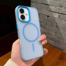 DECOPHONE 蓝色奢华半透明磁吸无线充电手机壳，兼容 17、17 Pro、17 Air、17 Pro Max、16、15、14、13、12、11 Pro Max、16 Plus，提供透明保护和减震边框设计。 - 藍色 - 查看 2