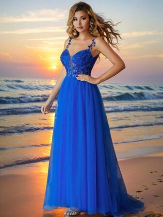 Elegant Column Spaghetti Prom Party Dress Sweetheart Neck Lace Applique Evening Homecoming Dress