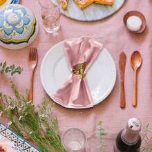 16pcs Gold Napkin Rings And 8pcs Satin Napkins Set, Smooth Fabric Napkins And Napkin Holders For Party, Personalized Napkins For Bridal Wedding, Banquet, Christmas (Red, 17" X 17") - Multicolor - View 14