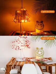 带灯圣诞花环 5 英尺节日灯浆果串珠花环圣诞装饰品适用于室内家居壁炉节日派对装饰，非常适合礼品包装、新年礼物、婚礼甜点桌、蛋糕装饰、生日派对、节日装饰灯串、圣诞节（红色） - 紅色暖白 - 查看 5