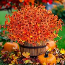 Outdoor Artificial Fall Flower, Uv Resistant Fake Plants, Faux Plastic Floral Orange Shrubs Hanging Flower Plant For Home Kitchen Balcony Garden Window Sill Fall Decoration