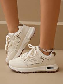 Women's Round Toe Fashion Lace-Up Thick Sole Student Casual Comfortable Chunky Sneakers