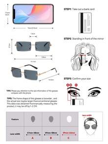 2pcs Frameless Sunglasses, Women's Retro Rectangular Metal Fashion Glasses, Classic Style For Outdoor Travel Beach Vacation Casual Wear, Summer UV Protection Driving Sunglasses For Men - 彩色 - 查看 5