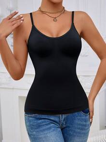 女士塑身衣吊带背心无袖舒适外套束腰紧身衣 - 黑色 - 查看 5
