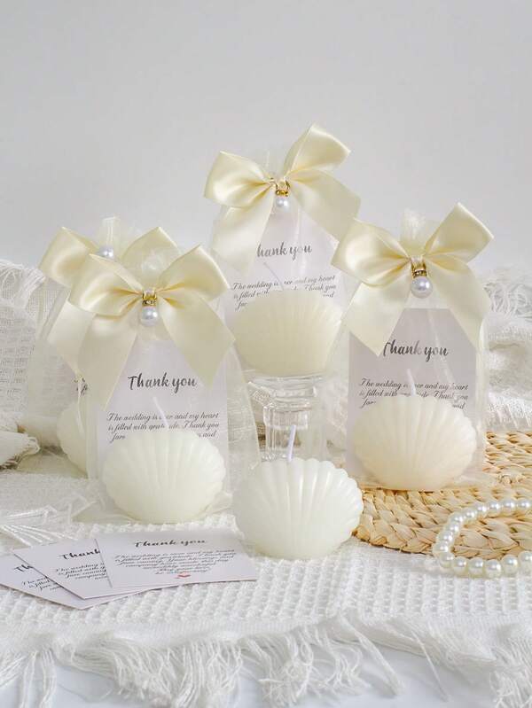 Set de 3 piezas: Un set de vela con aroma a concha blanca (1 vela en forma de concha + 1 bolsa de regalo con perla en forma de lazo + 1 tarjeta de agradecimiento), decoración del hogar, hecho de cera de soja natural de alta calidad, regalo de boda, regalo de fiesta, decoración del hogar, velas para mesa de banquete de boda, aroma a pera y fresia británica, regalo para amigos, regalo para mamá, regalo de fiesta