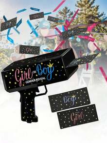 101件/套 - 黑金皇冠性别揭晓彩纸礼炮，包含黑金、粉蓝三色彩纸和礼炮，是性别揭晓派对、迎婴派对、男孩/女孩破冰游戏的理想之选。（注：需3节AAA电池。） - 彩色 - 查看 2