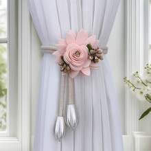 New Elegant Floral Curtain Tiebacks - Adjustable, 4 Colors (Pink, Blue, White, Champagne) Available, Graceful Wheat Flower Curtain Tie Backs - Luxury Adjustable, Decorative, Suitable For Bedroom And Dining Room, Modern Style, Golden Trim, Curtain Decor | Floral Decor |, With Tassels, Polyester Rope, Bedroom And Dining Room Decor, Living Room Curtains - Multicolor - View 7
