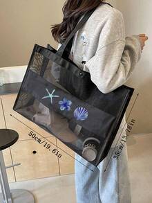 Sac en maille à motif de lettres de plage, sac fourre-tout en maille grande capacité, cadeau pour la fête des mères, sac de toilette portable en maille, sac fourre-tout en maille d'atmosphère maritime, grand sac de courses, à utiliser pour vous-même ou à offrir en cadeau à des amis, à votre mère, à des enseignants, grand sac fourre-tout - Multicolore - Voir 15