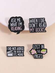 6 件装书形卡通别针/胸针，读书爱好者小礼物，衣服/包包装饰，男女皆宜