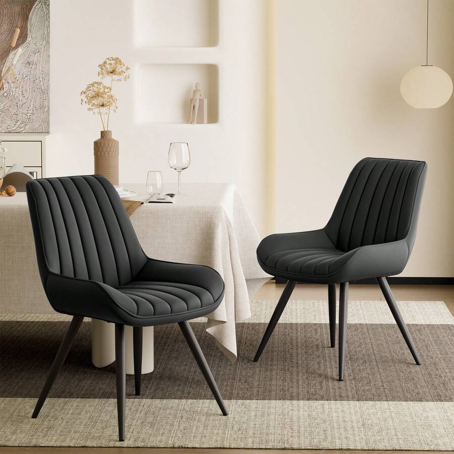Nalupatio Dining Chairs Set Of 2, Modern Kitchen Chairs With Thick Cushions, Comfortable Upholstered Dining Chair With Metal Legs For Dining Room Or Kitchen Table - 黑色 - 查看 1