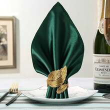 16pcs Gold Napkin Rings And 8pcs Satin Napkins Set, Smooth Fabric Napkins And Napkin Holders For Party, Personalized Napkins For Bridal Wedding, Banquet, Christmas (Red, 17" X 17") - Multicolor - View 16