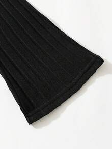 Girls Flared Pants, Children Ribbed Knit Casual Flare Trousers, Comfortable Soft Long Pants, Simple & Versatile, Spring Autumn Girls Pants - Black - View 4