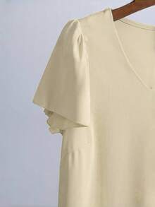 SuofeiMan Nuevo vestido elegante de cuello en V, vestido midi de ajuste ceñido de unicolor versátil para ir al trabajo y uso casual, verano/otoño - Beis - Ver 3