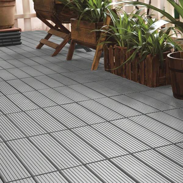 LILIIN WPC Patio Tiles, Balcony Floor Tiles, Click Tiles With Wood Look, Waterproof & Weatherproof, Balcony Tiles For Garden, Terrace (Light Gray, 30x30cm, 11 Pieces)
