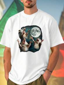 Three Opossums Howling at the Moon Maglietta Uomo Moda Casual T Shirt Divertente Unica Qualità Regalo Creativo Offerta Limitata Idea Regalo Novità Must Have