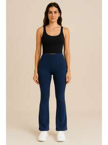 Flare Ballerina Pants Suplex Leggings Bell-Bottom Leggings - 藍色 - 查看 1