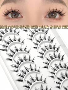 10 Pairs Asiteo Anime Style Transparent Natural Long False Eyelashes, Suitable For Beginners And Daily Use, Applicable For Cosplay And Anime Styling - Black - View 2
