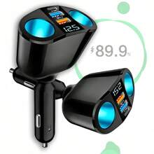 YITUMU Caricabatterie per auto con display digitale della tensione - 2 porte USB + Type-C e doppia porta per accendisigari | Ingresso 12V/24V per telefoni/tablet/ventilatori USB