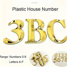 金色 3D 浮动自粘门牌号贴纸 0-9 – 防锈树脂邮箱号码，适用于家庭、办公室和酒店房间 – 易于安装，无需布线