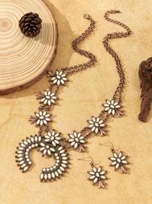 Colier cu lanț dublu turcoaz din bronz antic, stil boem vintage pentru femei, retro personalizat, cu potcoavă, din aliaj de zinc, potrivit pentru asortarea ținutelor, purtare zilnică, sărbători și alte ocazii