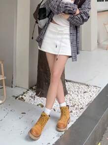 CAMEL CROWN بوت رياضية كاجوال للنساء، بوت عالية الكاحل صفراء للخريف والشتاء، بوت عمل خارجية رجعية للنساء