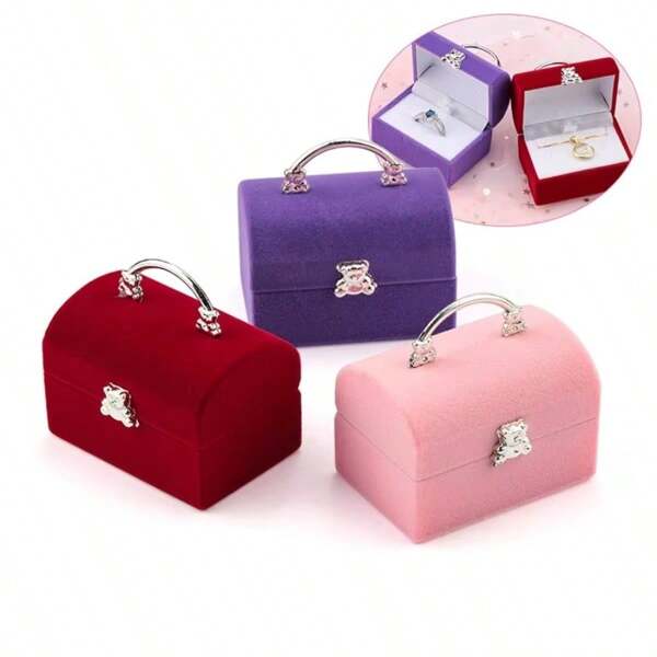 QIAO 1 Piece Small Jewelry Box Velvet Wedding Ring Box Necklace Display Box Cute Bear Gift Box Container Case For Jewelry Packaging
