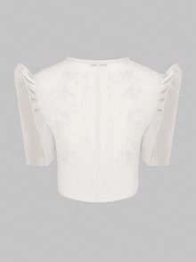 Amyenjoylife 现代菲律宾风女式时尚纯色印花泡泡袖上衣，白色，适合开斋节穿着 - 黑與白 - 查看 2