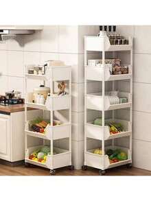 4/5 层滚动储物车，实用滚动塑料储物车，5 层，带轮子的移动整理器，360 度旋转，实用推车、书车、零食车、储物柜、装饰、礼物、返校季、父亲节浴室客厅厨房紧凑型白色零食、用品和其他储物盒 - 室内多层搁架单元，移动储物车 | 现代储物 | 开放式货架设计，滚动储物车