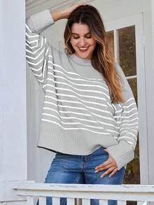 Women's Oversized Sweaters Fuzzy Chunky Warm Pullover Sweater,Vacation Outfits Women,Valentine Outfits For Women,Street Photography,Fashionable Outfits - 條紋灰色 - 查看 3