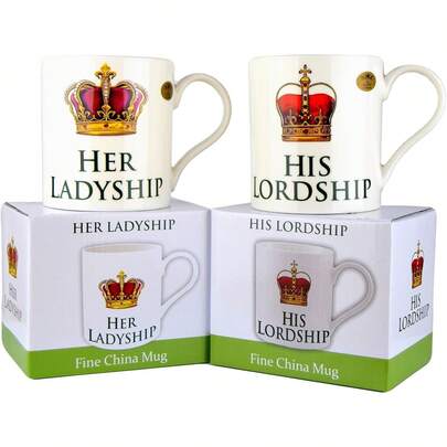 The Leonardo Collection His Lordship & Her Ladyship Fine China Set Of 2 Mugs In Individual Gift Boxes