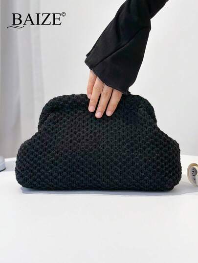 ENBEI BAIZE Elegant Black Clutch - Large Capacity Makeup Bag, Gold Handbag, Durable Multifunctional Bridesmaid Bag, Elegant Ladies Wallet For Summer, Bridal Purse, Party Bag, Suitable For Daily Use And Festive Occasions, Ladies Holiday Bag, Wedding Season Souvenir Bag, Ladies Wedding Clutch