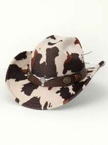 1 pièce Chapeau de cowboy unisexe avec motif de tête de taureau et de vache, convient pour les voyages, les sorties décontractées, les bars, les fêtes de cowboy et un usage quotidien