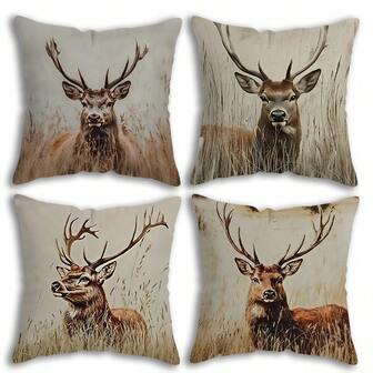 TOPSSCTR 4 Stück Vintage Rotwild Hirsch Kissenbezüge für Wohnzimmer, Schlafzimmer und Büro Dekoration, einseitig bedruckt, ohne Füllung