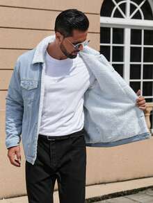 Autumn/Winter Thick Fleece Lined Regular Denim Jacket, Dual Layer Warm Casual Denim Top, Fashionable Street Style