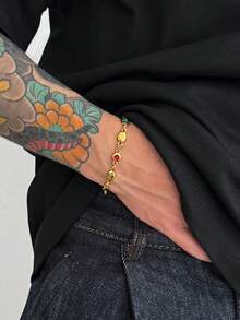 Pulsera de cadena de cristal multicolor elegante y minimalista vintage, joyería casual y encantadora de moda para hombres, accesorio de fiesta para todos los días - Pulsera geométrica de diamantes de imitación - Ver 15